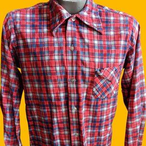 Medium Vintage Men's Skater Flannel Shirt 1980's Buttery Red/BLue Checker Punk